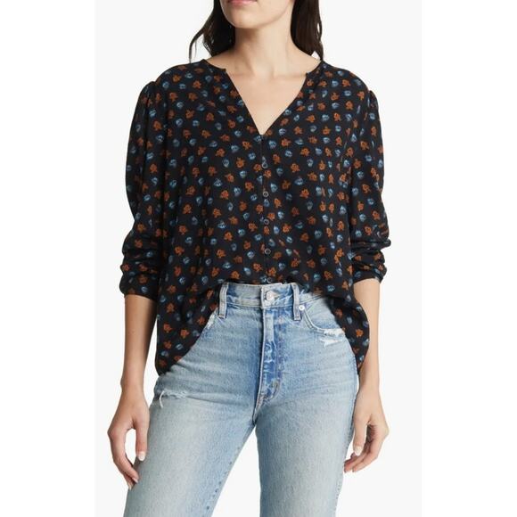 Treasure & Bond Nordstrom New Womens Floral Button Front Dobby Blouse Small - Picture 1 of 9